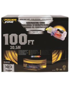 PZ - Extension Cord - Contractor 10/3 - 15Amp - Lighted Locking Connector - Yellow - 100Ft