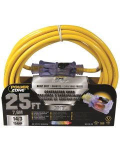 PZ - Extension Cord - Contractor 14/3 - Lighted Locking Connector - Yellow - 25Ft