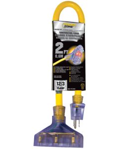 PZ - Extension Cord - Pro Triple Tap 12/3 - Yellow - 2Ft