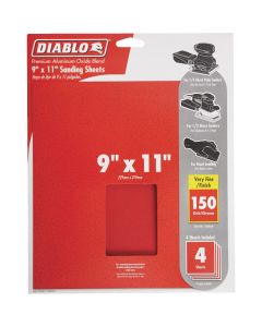 Diablo - Sanding Sheet - 9"x11" - 150-Grit/Very Fine - 4pk