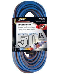 PZ - Extension Cord - All-Weather 14/3 - Blue w/Orange - 50Ft