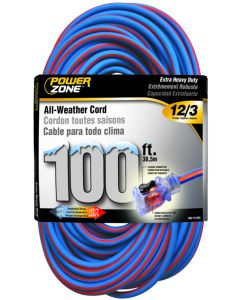 PZ - Extension Cord - All-Weather 12/3 - Blue w/Orange - 100Ft