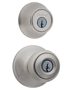 Kwikset - Polo - Keyed Entry Knob w/Deadbolt Single Cyliner Combo - Satin Nickel - 690P15CPK6