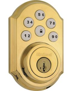 Kwikset - Signature 909 - Deadbolt Smartcode Button w/Key - Polished Brass - 909L03SMTCP 