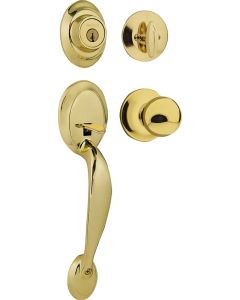 Kwikset - Dakota - Handleset w/Keyed Deadbolt & Interior Polo Knob Set - Polished Brass - 687DAXP3SMTCP 