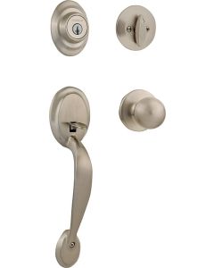 Kwikset - Dakota - Handleset w/Keyed Deadbolt & Interior Polo Knob  Set - Satin Nickel - 687DAXP15SMTCP