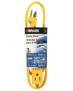 Woods - Extension Cord - Triple Tap 14/3 - Yellow - 3Ft