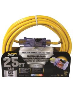 PZ - Extension Cord - Contractor 12/3 - Lighted Locking Connector - Yellow - 25Ft