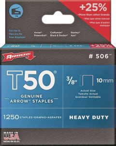 Arrow Staples T50 - 3/8" Crn - 3/8" Leg - 1250PK