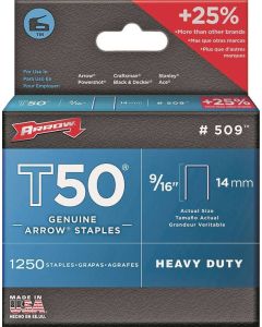 Arrow Staples T50 - 3/8" Crn - 9/16" Leg - 1250Pk