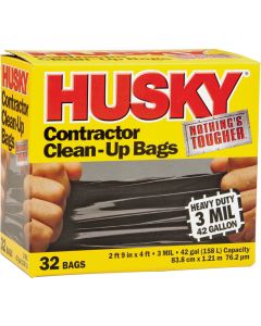 Husky - 42 Gal - Contractor Trash Bag w/Tie Closure - 3Mil - Black - 32ct